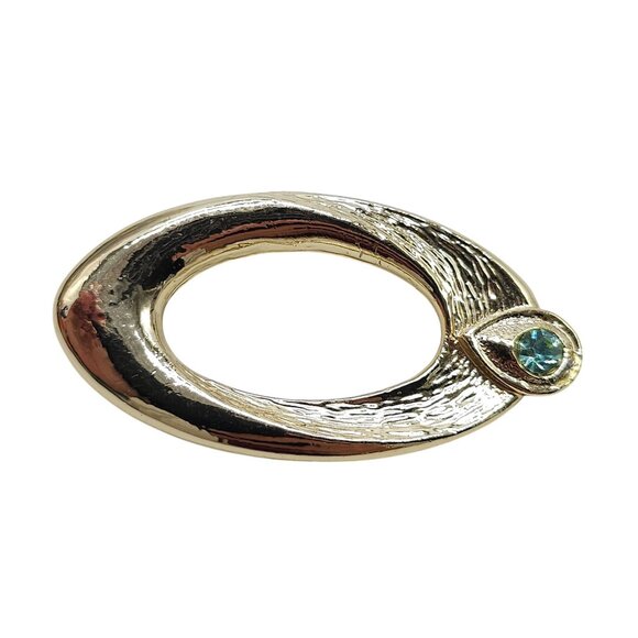 Gerrys Gold Tone Geometric Oval Brooch With Blue Rhinestone Accent - Picture 1 of 5
